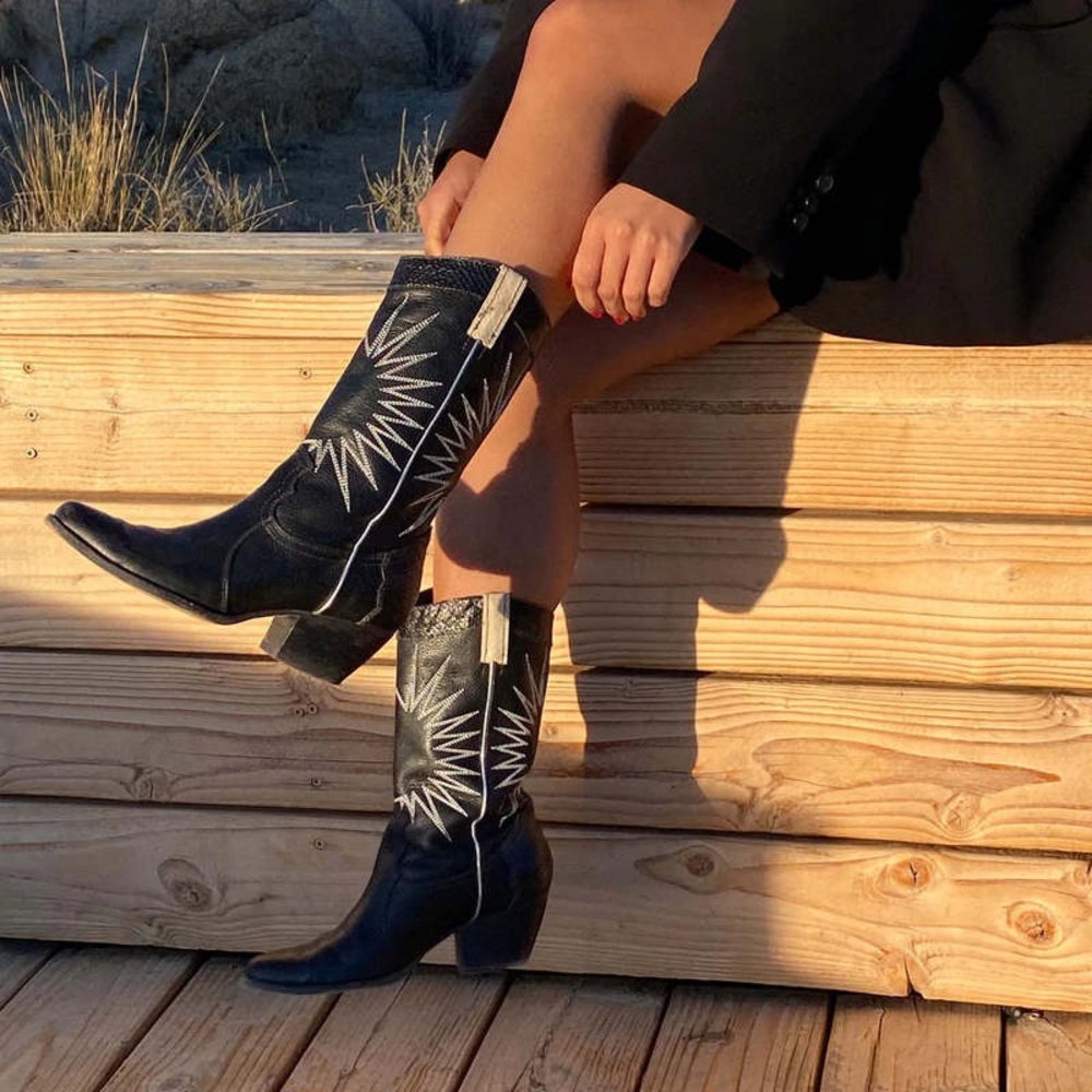 Dolce Vita Lawson Black and White Western Boots New